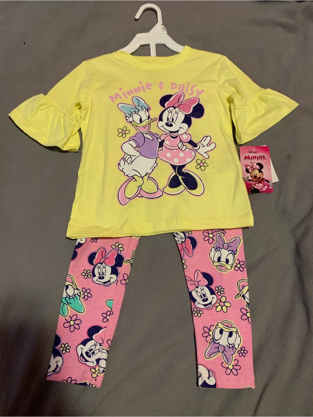 Disney Yellow Minnie & Daisy Top with Pink Character Leggings Pajama Set